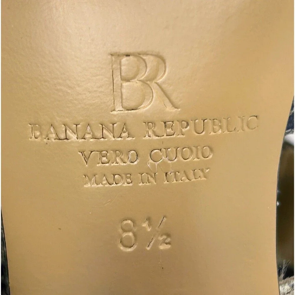 Banana Republic Almeria Sandals Open Toe Block Heels Snake Print Tan Leather 8.5